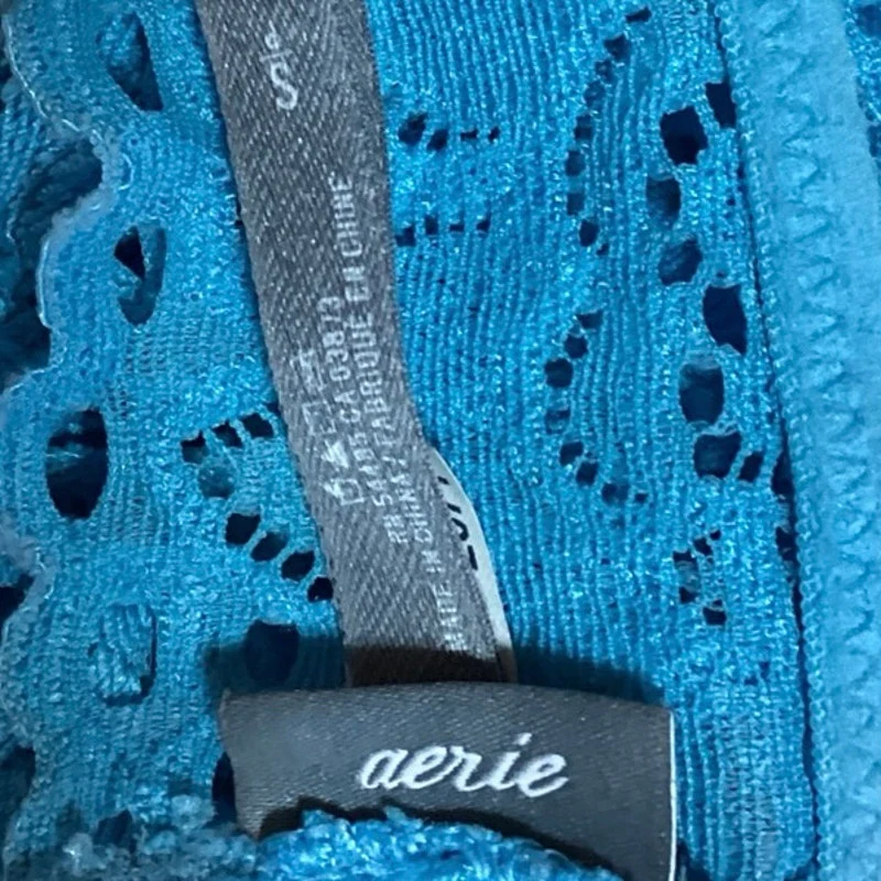 Aerie Blue Eyelet Floral Lace Crochet Racerback Bralette Bra Top Size S - Image 3