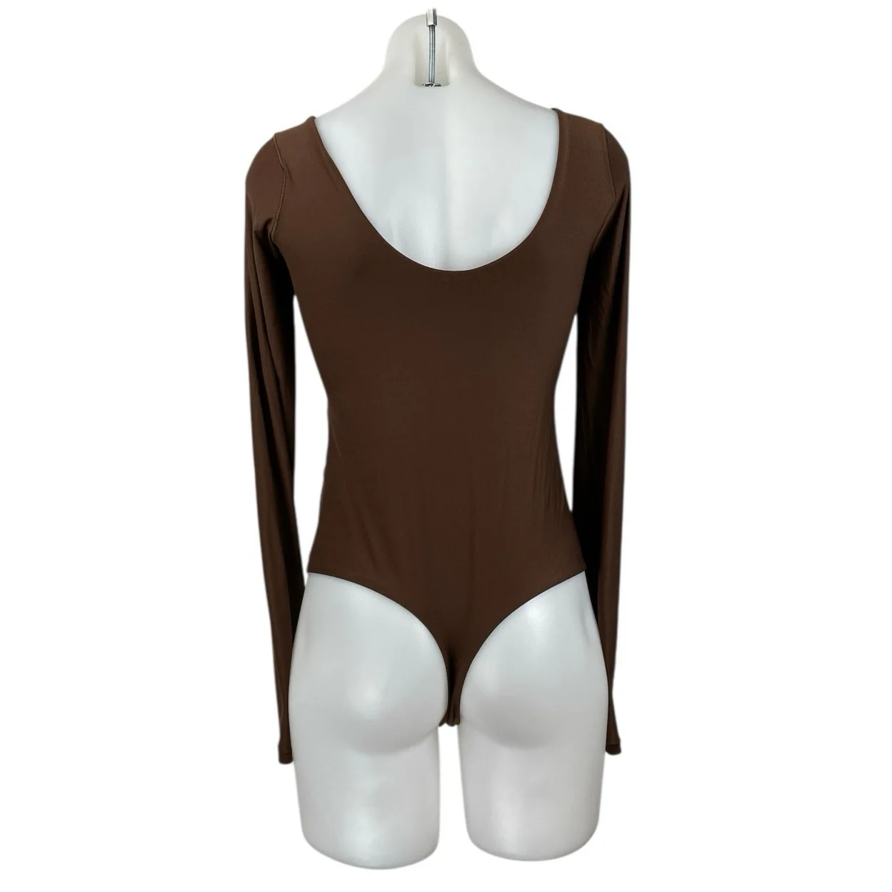 Aerie Smoothez Brown Scoop Neck Long Sleeve Sculpt Thong Bodysuit Top Size L - Image 3