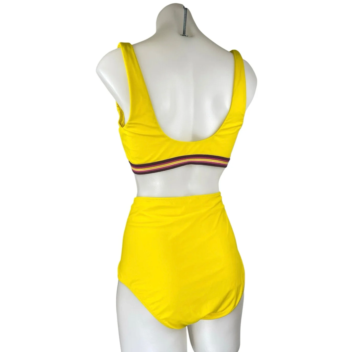 Aerie Yellow High Waist Tankini Crop Two Piece Bikini Swimsuit Swimwear Size L - Image 2
