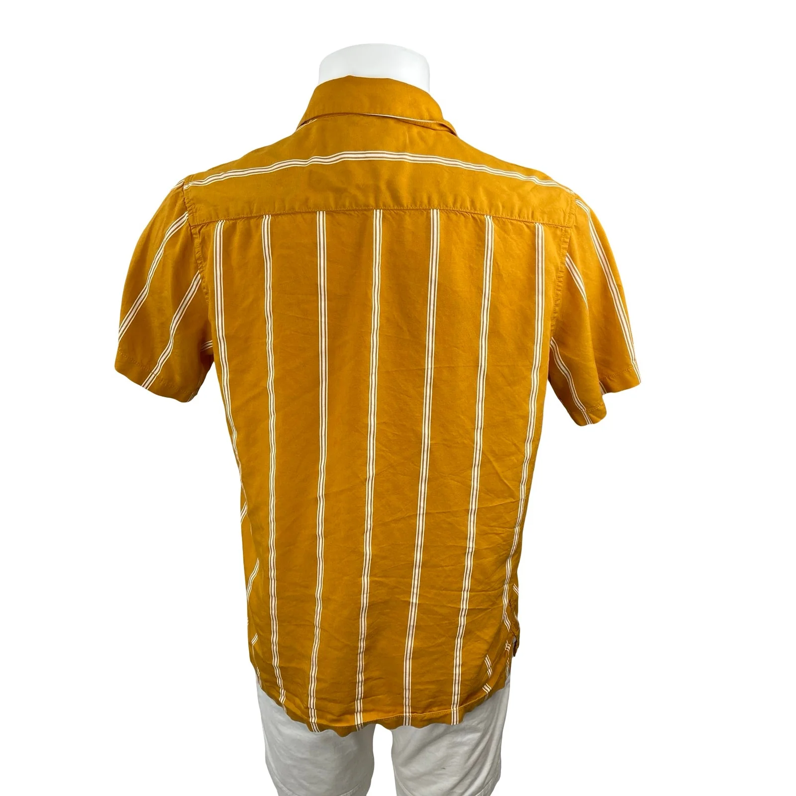Aeropostale Men's Yellow Stripe Collared Short Sleeve Button Down Shirt Top Sz M - Image 4