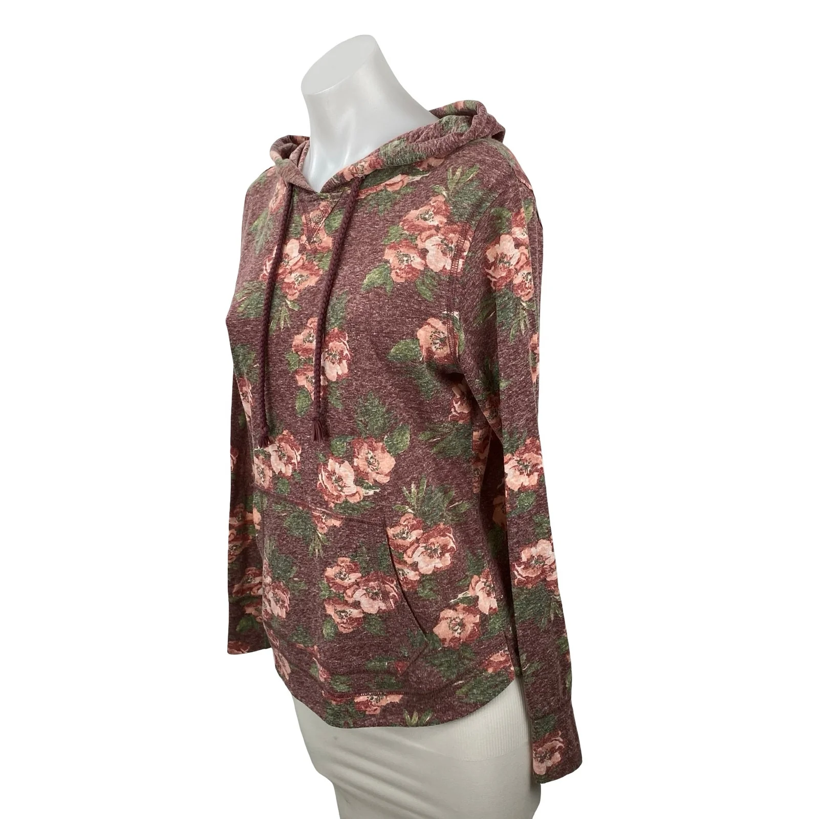 Aeropostale Women Brown Floral Long Sleeve Hoodie Hooded Sweatshirt Top Size L - Image 2