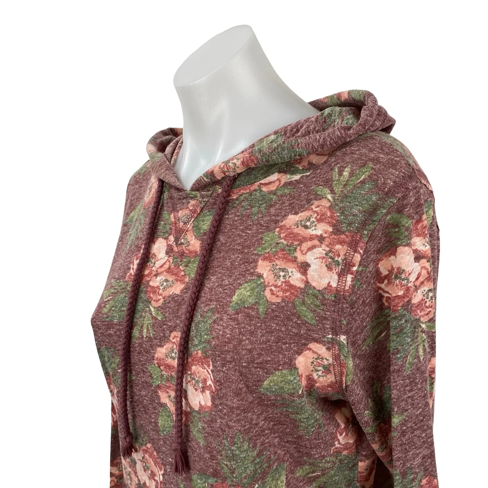Aeropostale Women Brown Floral Long Sleeve Hoodie Hooded Sweatshirt Top Size L - Image 3