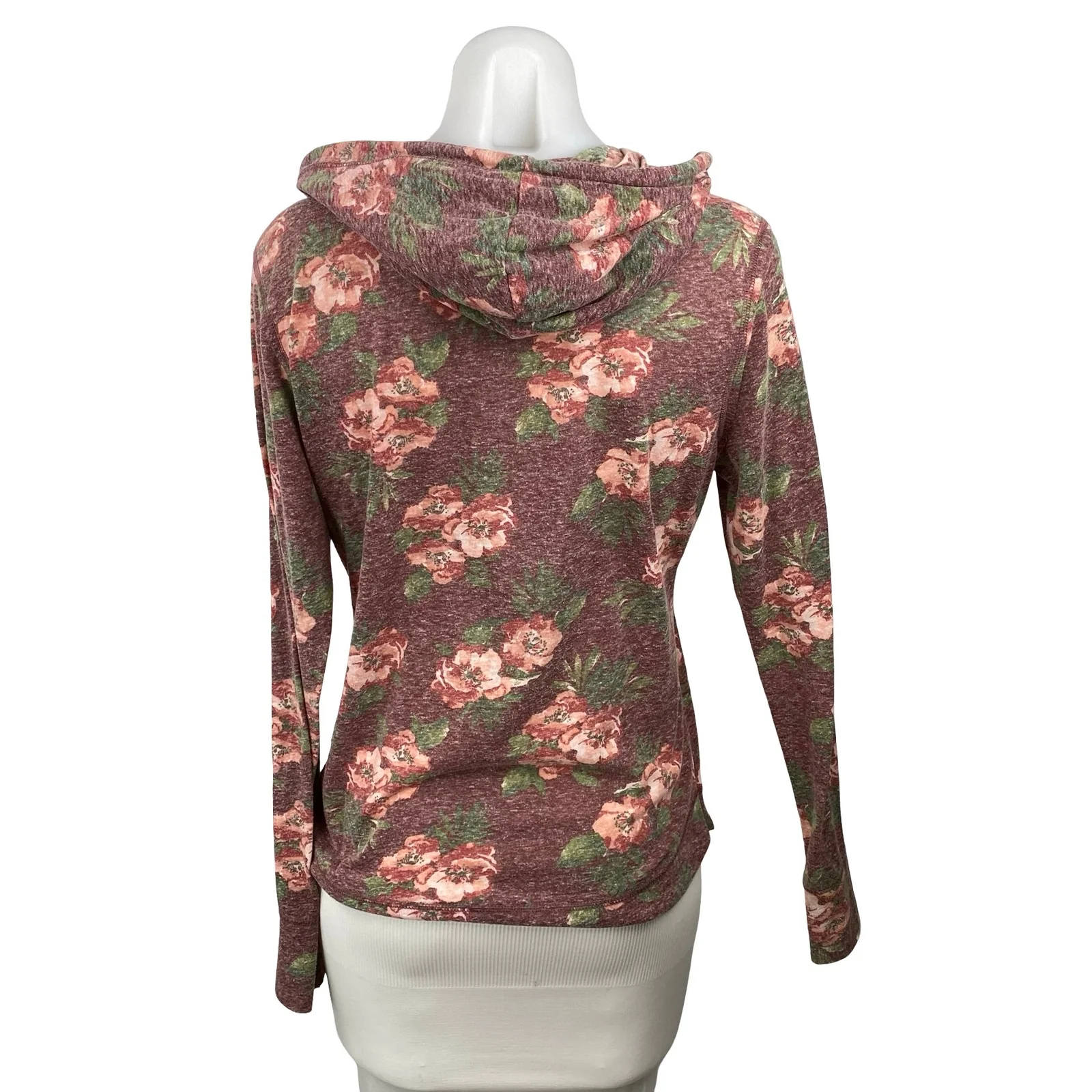 Aeropostale Women Brown Floral Long Sleeve Hoodie Hooded Sweatshirt Top Size L - Image 4