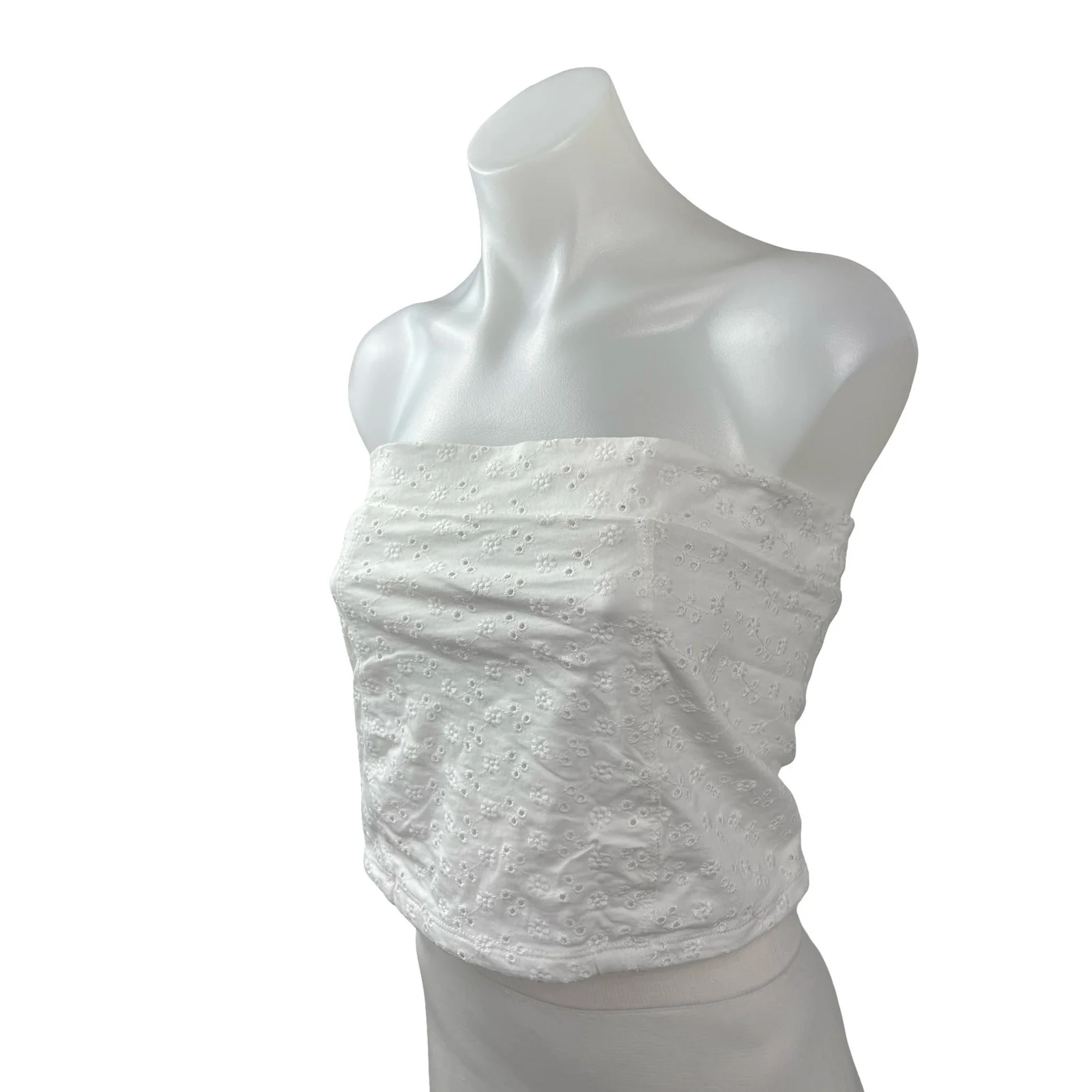Aeropostale Women's White Embroidered Floral Eyelet Bandeau Tube Crop Top Size L - Image 2