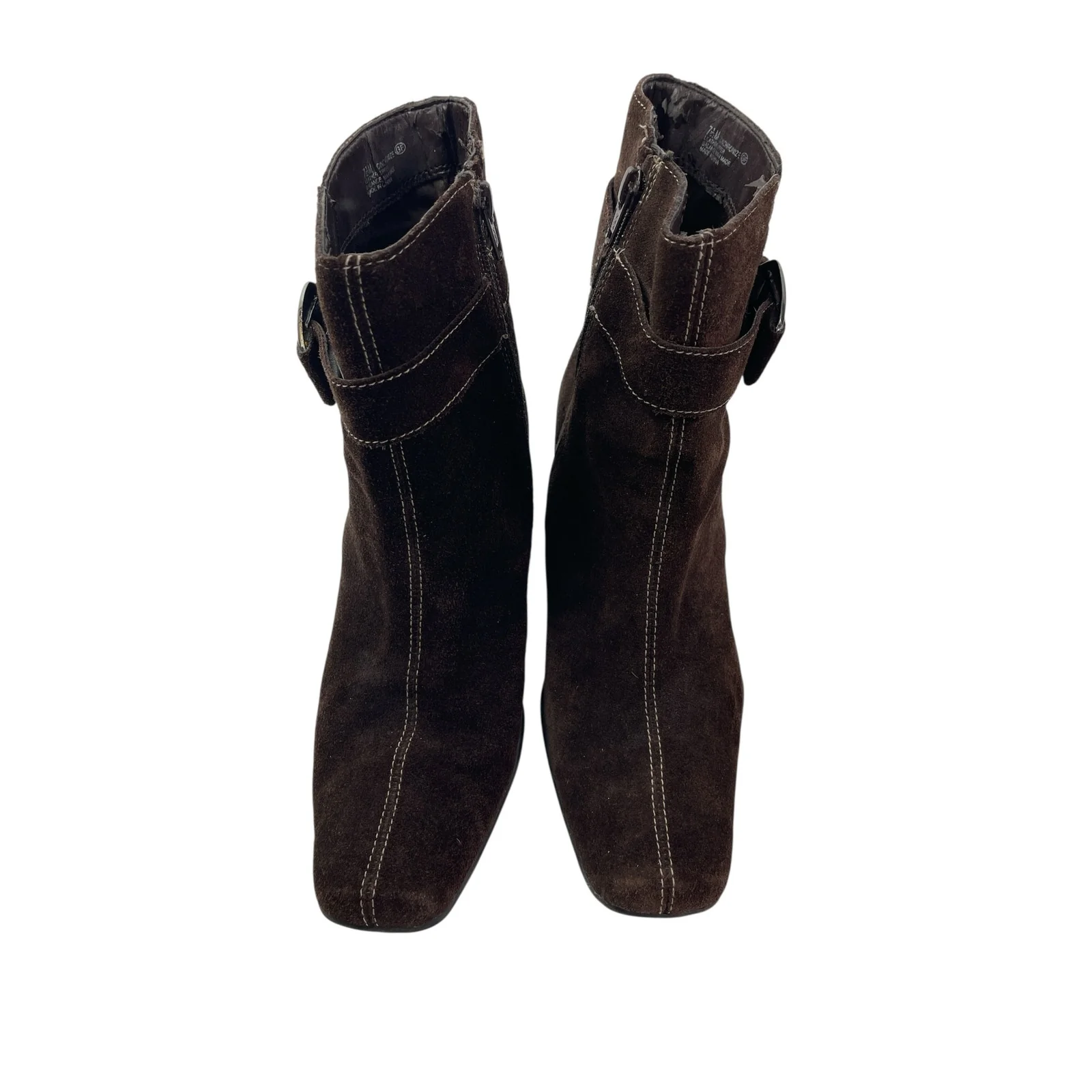 Aerosoles Women's Brown Suede Buckle Square Toe Block Heel Ankle Boots Size 7.5 - Image 2