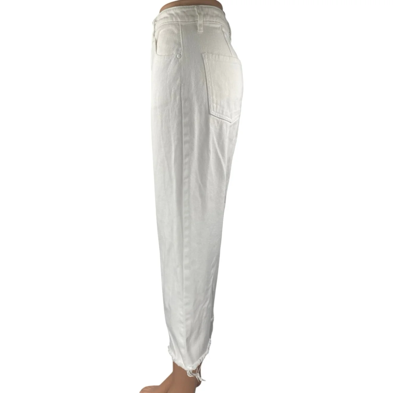 Afends White Straight Leg High Waist Frayed Raw Hem Crop Trousers Jeans Pants 4 - Image 2