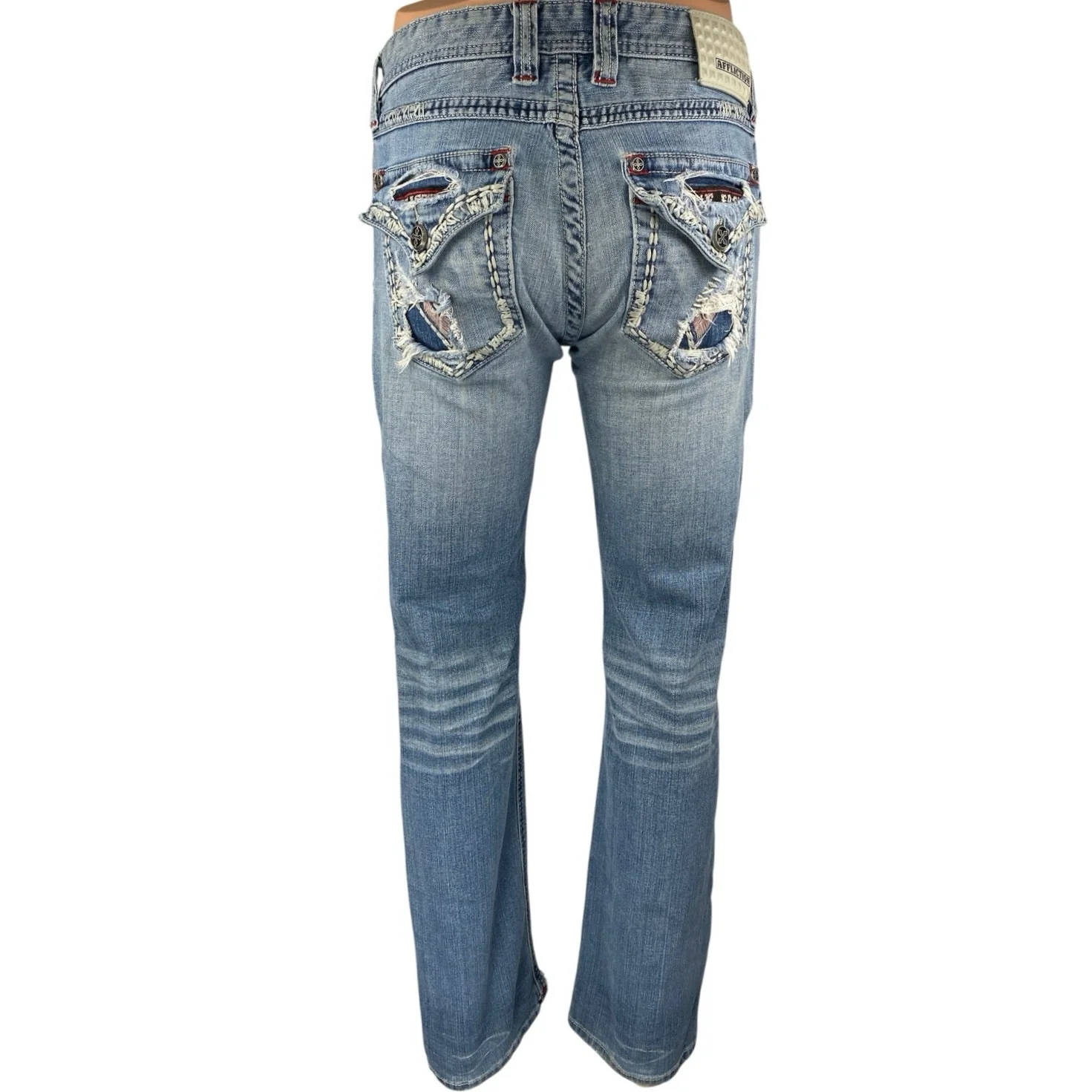 Affliction Buckle Blake Men's Blue Distressed Slim Straight Denim Jeans Size 30L - Image 3