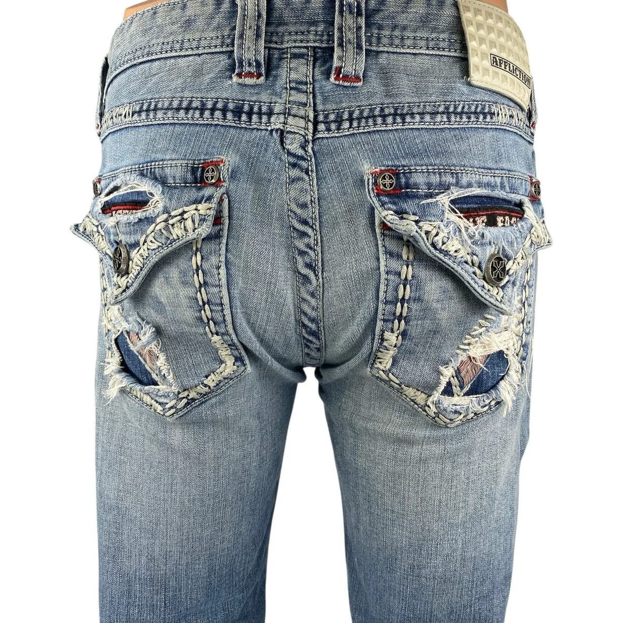 Affliction Buckle Blake Men's Blue Distressed Slim Straight Denim Jeans Size 30L - Image 5