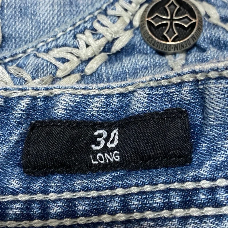 Affliction Buckle Blake Men's Blue Distressed Slim Straight Denim Jeans Size 30L - Image 9