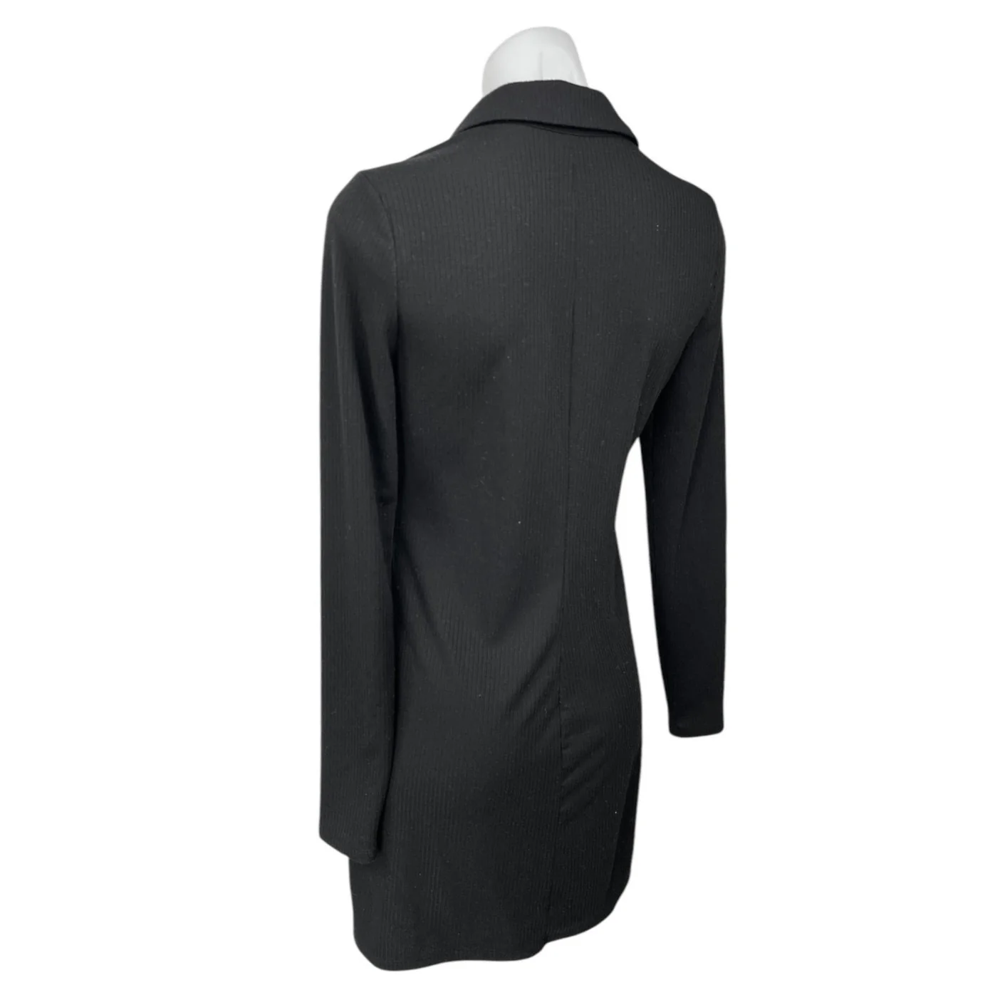 AFRM Black Long Sleeve Rib Knit Collar Button Down Mini Shirt Sweater Dress Sz M - Image 4