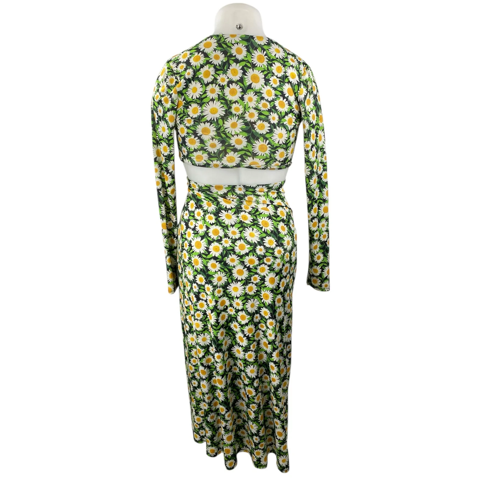 AFRM Green Multicolor Floral Cut Out V-Neck Long Sleeve Midi Bodycon Dress Sz S - Image 2