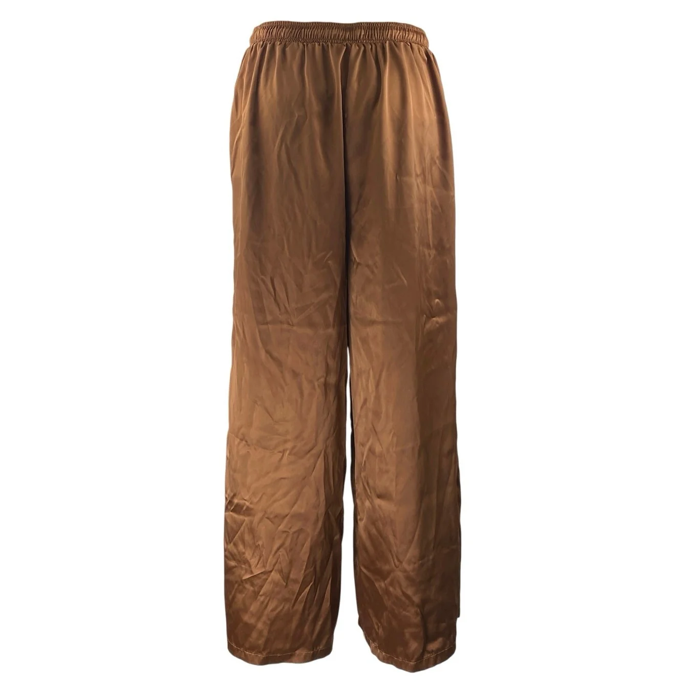 AFRM Womens Brown Silky Satin Elastic Waist Drawstring Wide Leg Trousers Pants M - Image 3