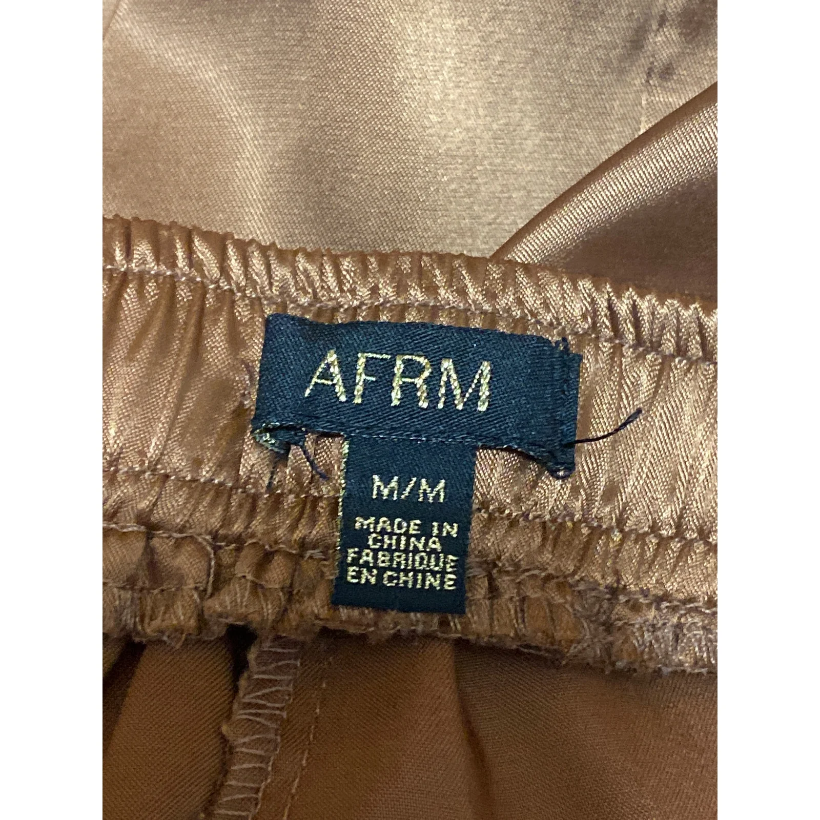 AFRM Womens Brown Silky Satin Elastic Waist Drawstring Wide Leg Trousers Pants M - Image 4