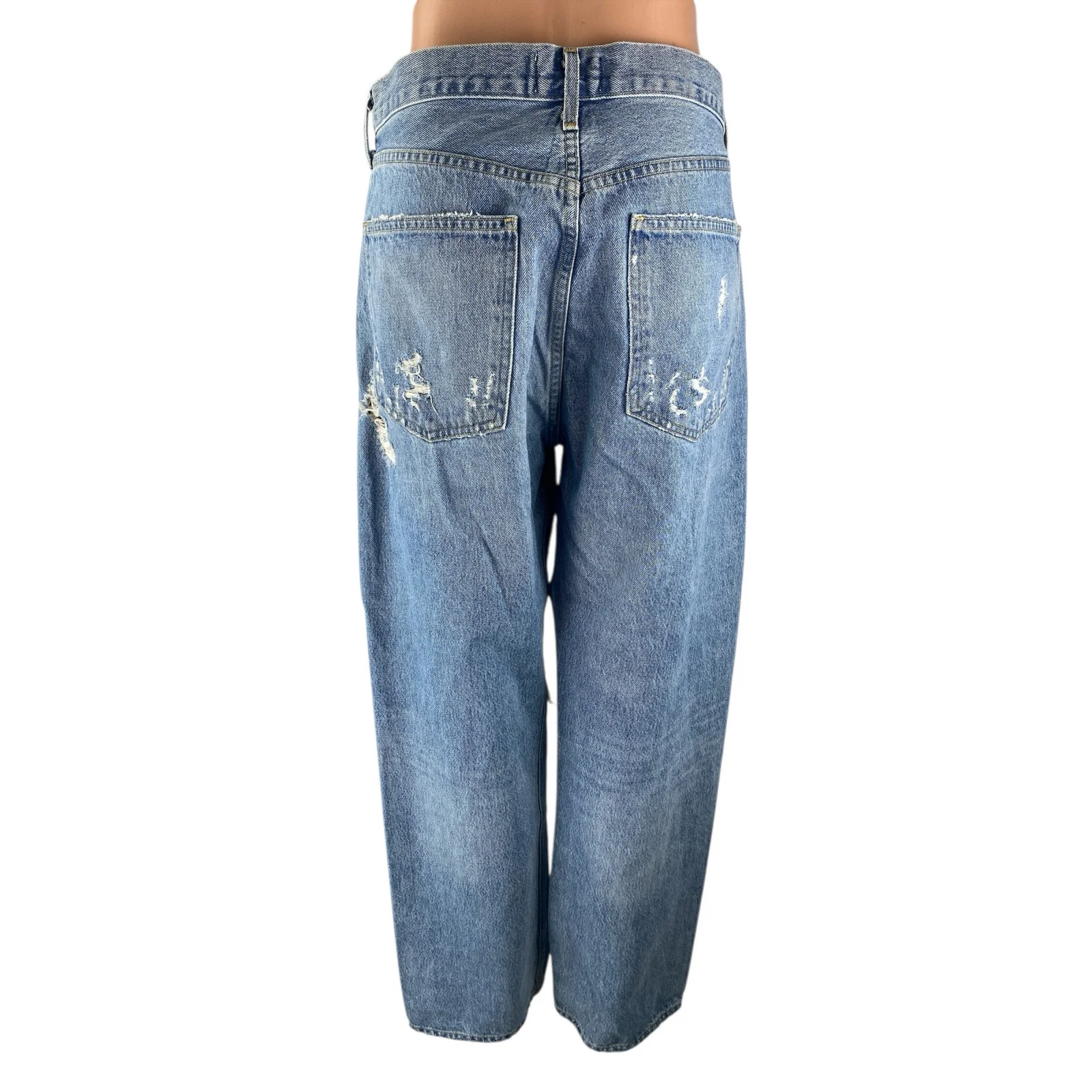Agolde 90s Women's Blue Distressed Baggy High Rise Straight Denim Jeans Size 30 - Image 2