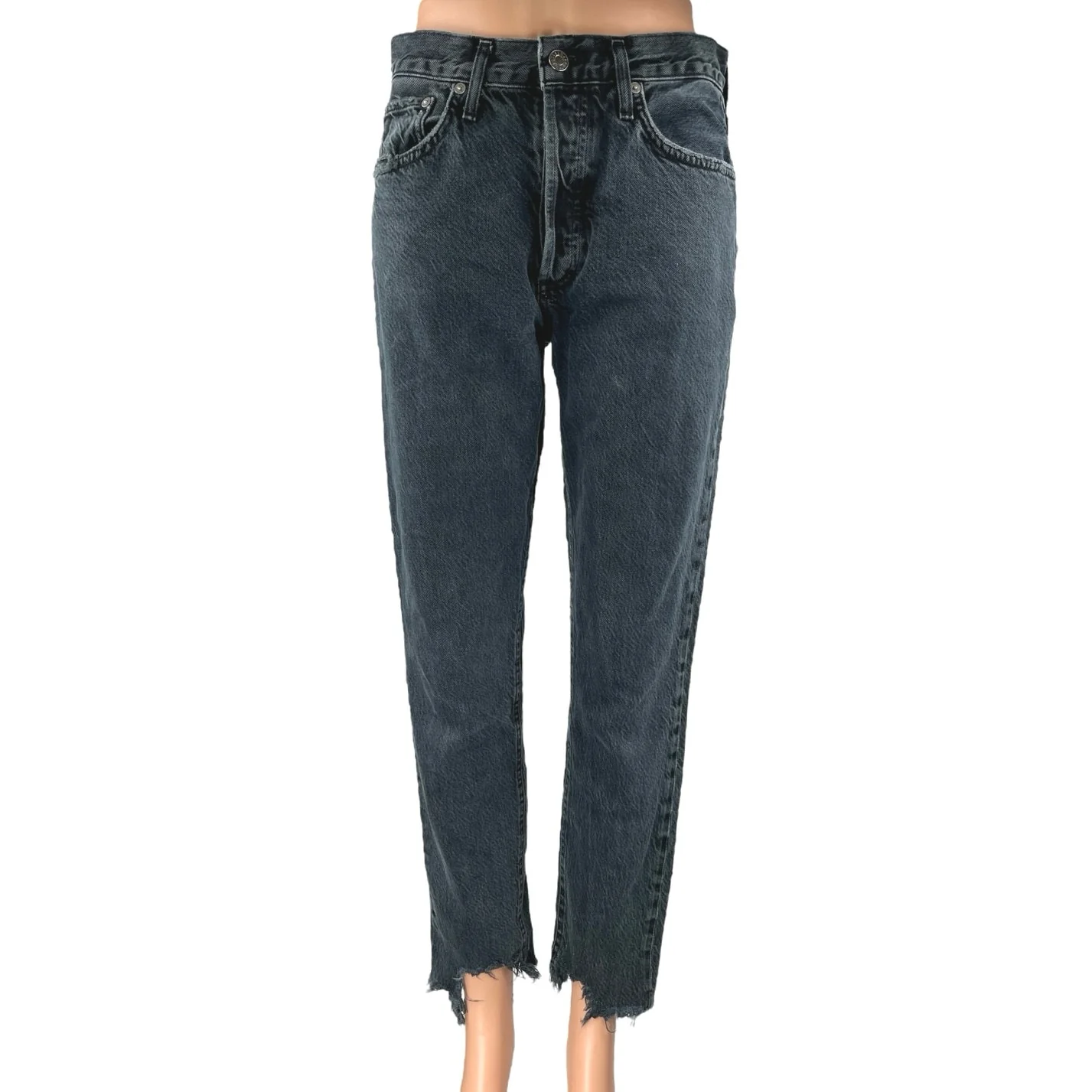 Agolde Women's Black High Waisted Raw Hem Straight Leg Denim Jeans Size 26