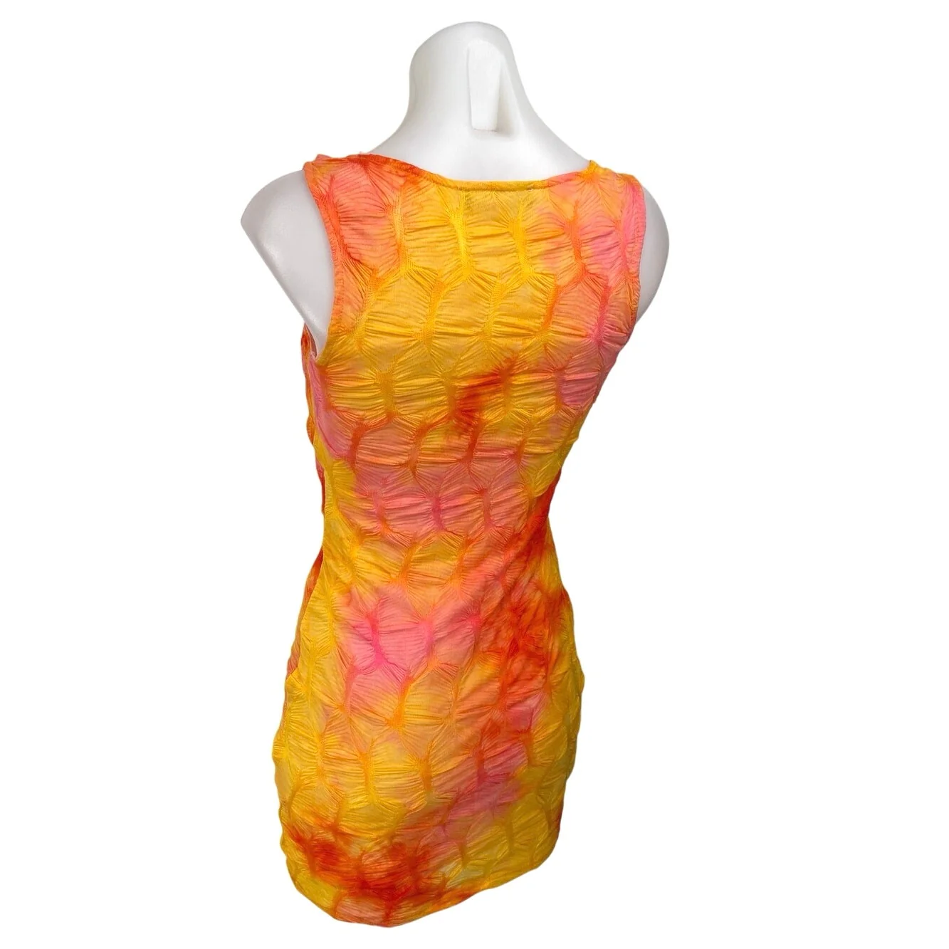 Akira Yellow Coral Textured Tie Dye Sleeveless Cami Tank Mini Bodycon Dress S - Image 2