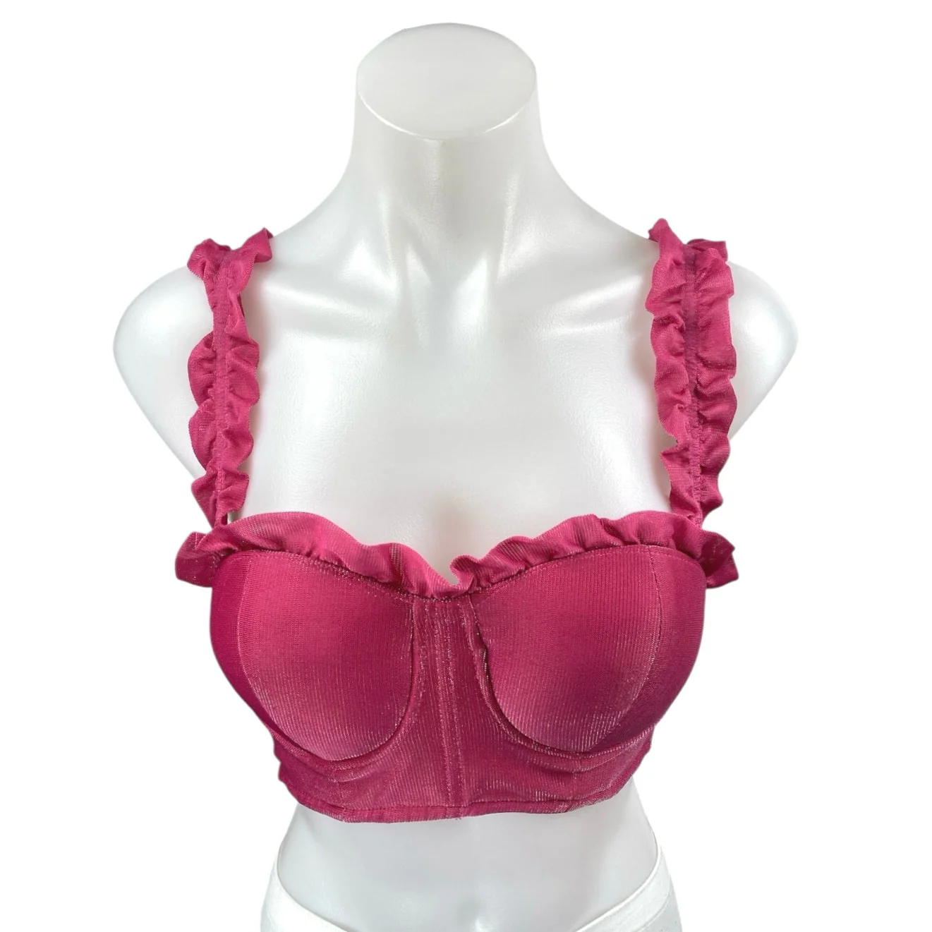 Alamour The Label Pink Velvet Velour Sleeveless Ruffle Camisole Crop Tank Top XS