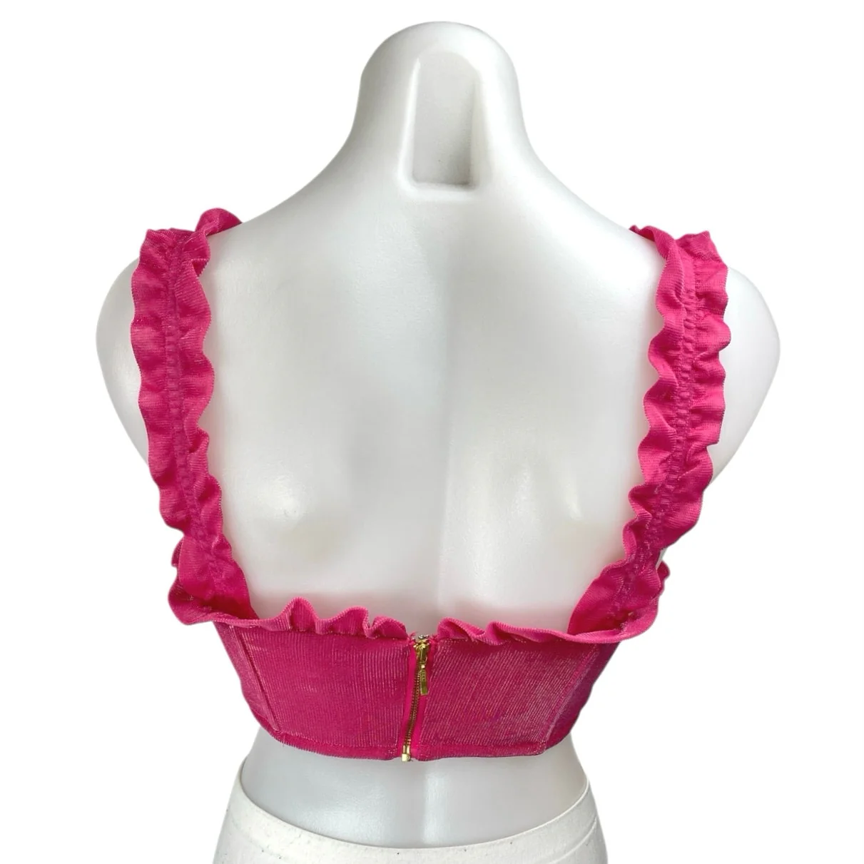 Alamour The Label Pink Velvet Velour Sleeveless Ruffle Camisole Crop Tank Top XS - Image 2