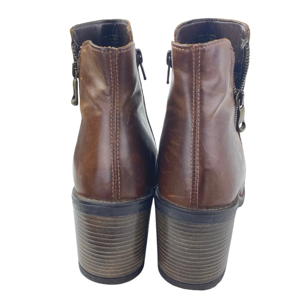 Aldo Etelilla Women's Brown Leather Zip Up Block Heels Chelsea Ankle Boots 7.5 - Image 3
