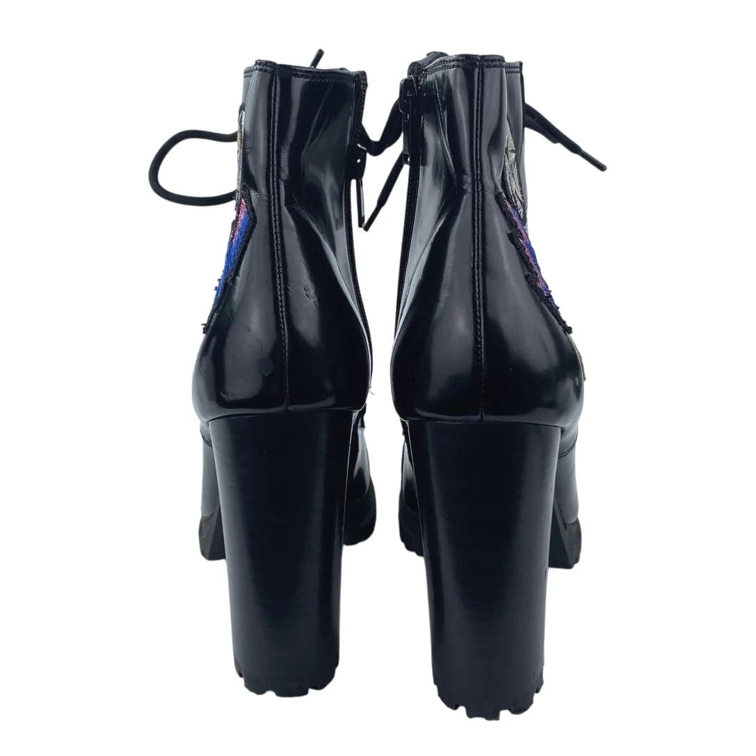 ALDO Glitteratti Black Patchworks Lace Up High Heels Ankle Combat Boots Size 8.5 - Image 3