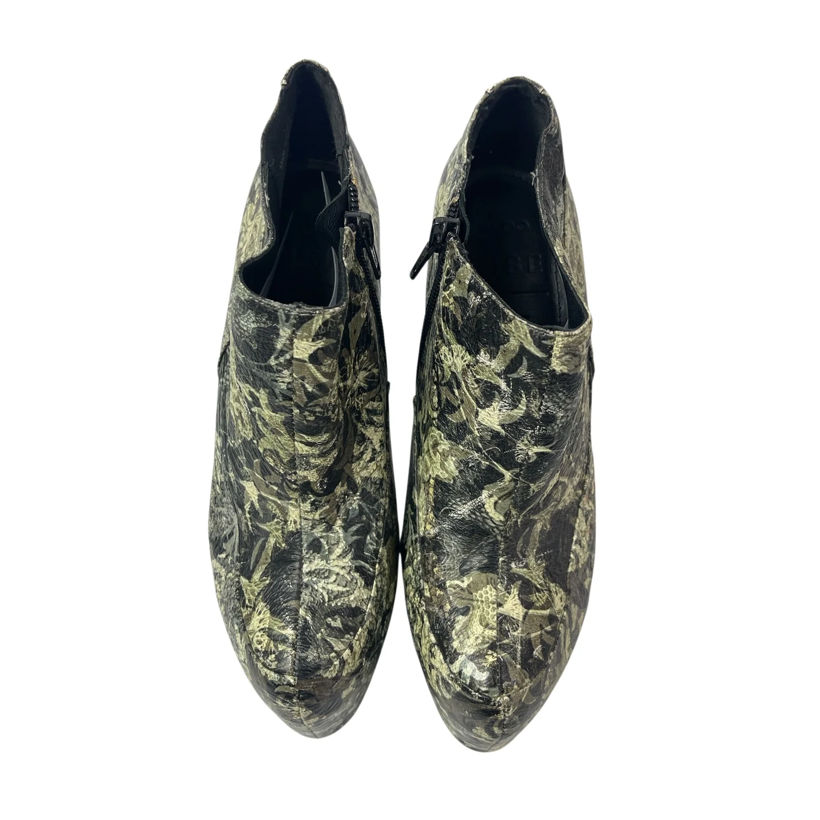 Aldo Rise Green Leather Floral Almond Toe Stiletto Heel Platform Ankle Boots 6 - Image 3