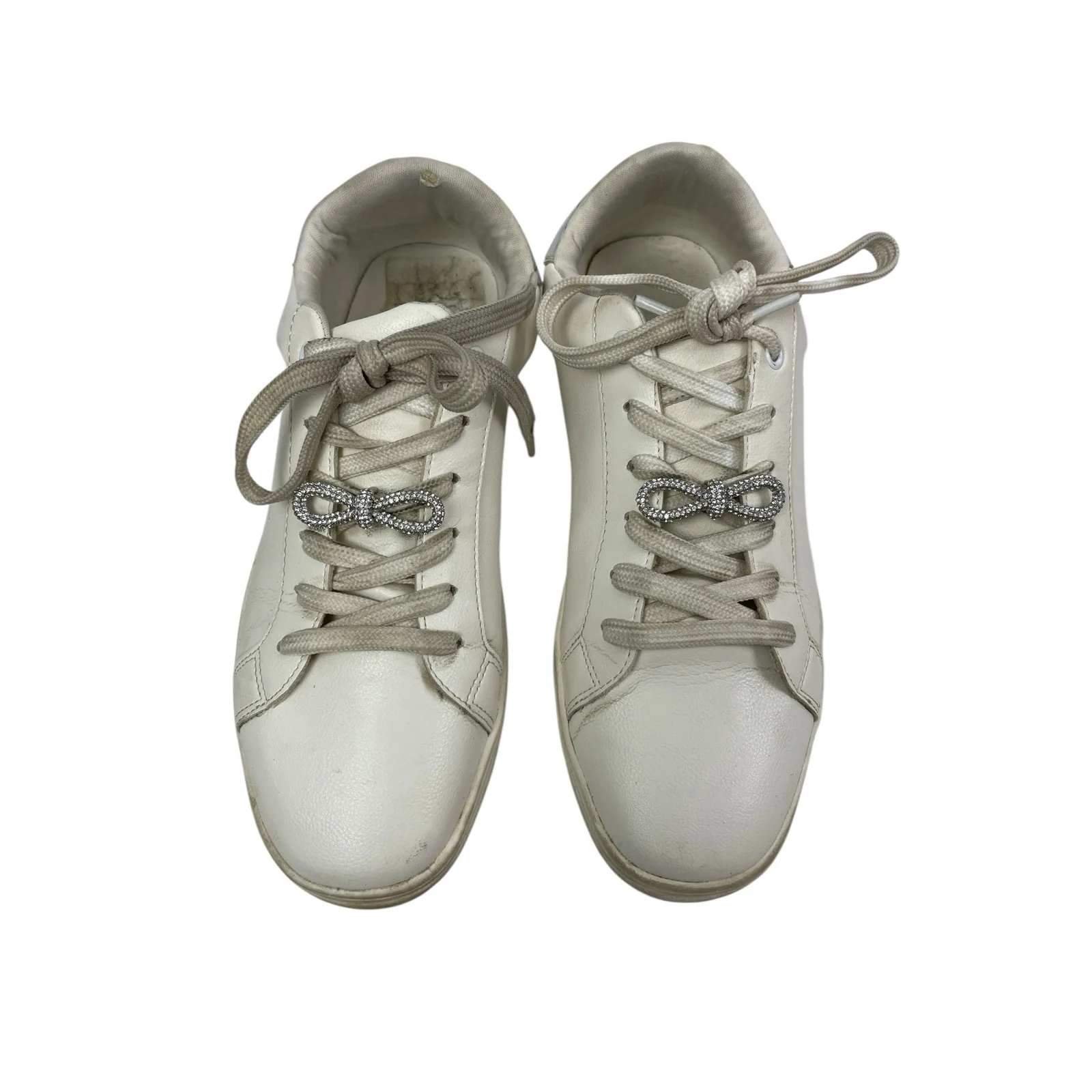 Aldo Women's White Leather Crystal Bow Lace Up Low Top Sneakers Shoes Size 8 - Image 2