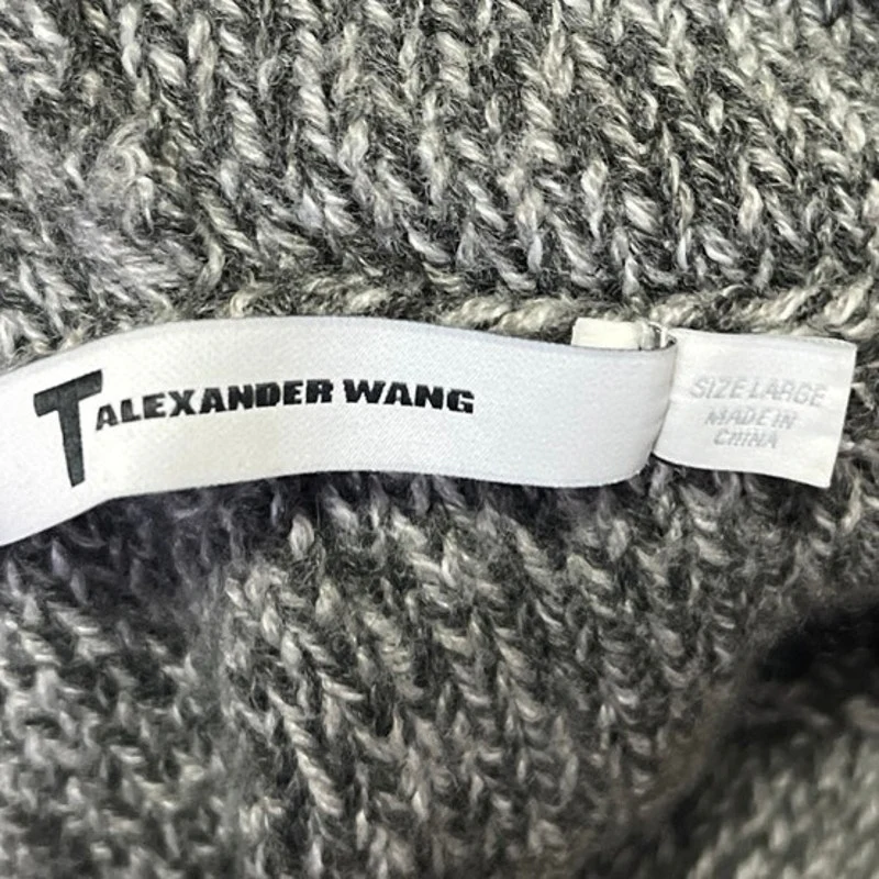 Alexander Wang Gray Wool Knitted Hoodie Hooded Oversized Pullover Sweater Top L - Image 4