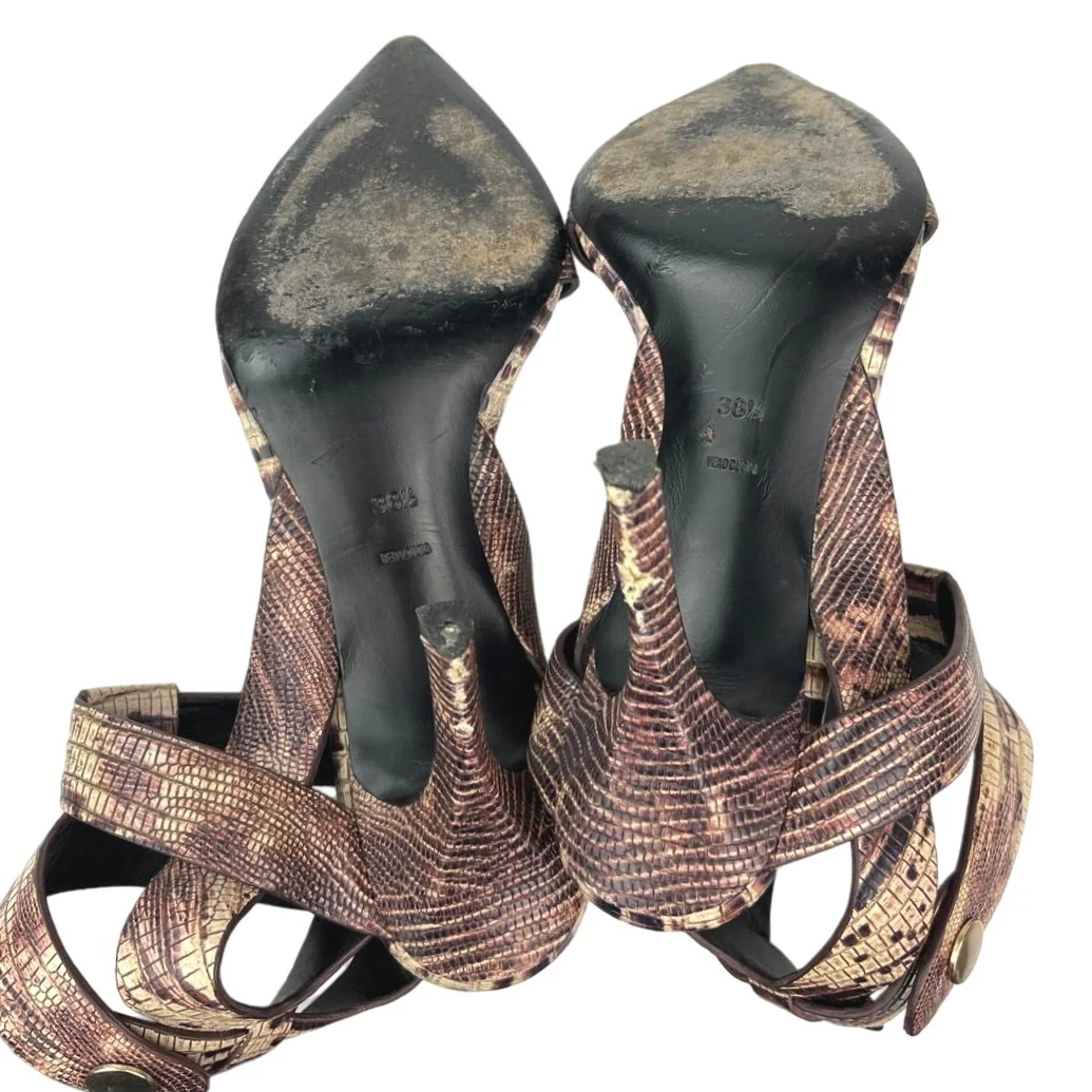 Alexander Wang Sonja Brown Snake Reptile Leather Pointed Toe Heels Pumps Shoes 8 - Image 4