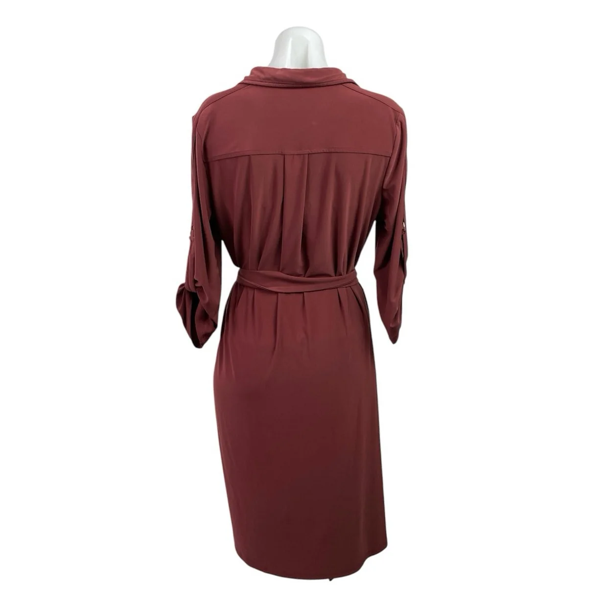 Alfani Womens Red Collared Long Sleeve Tie Waist Midi Flare A-Line Shirt Dress M - Image 3