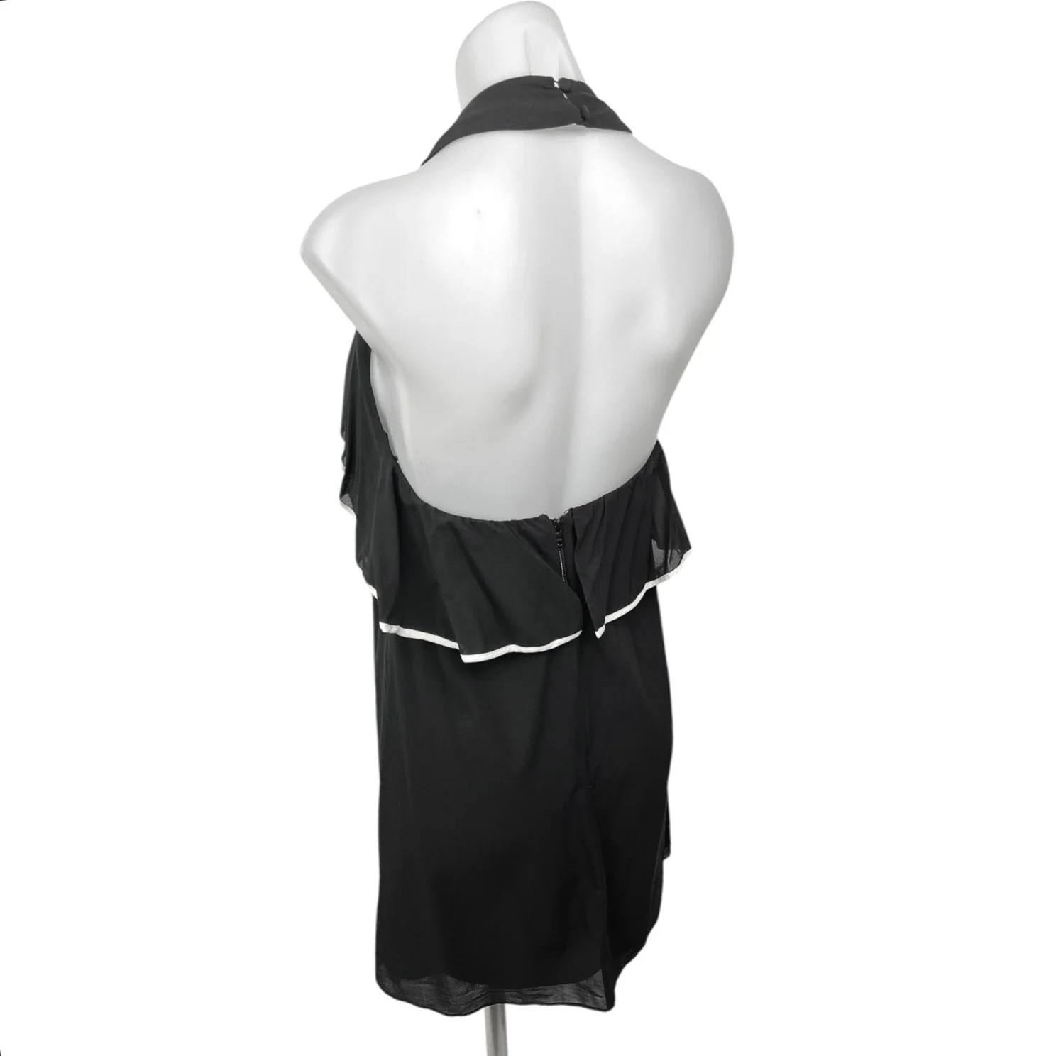 Alice + Olivia Black White Silk Ruffle Layered Halter Mini Shift Dress Size XS - Image 2