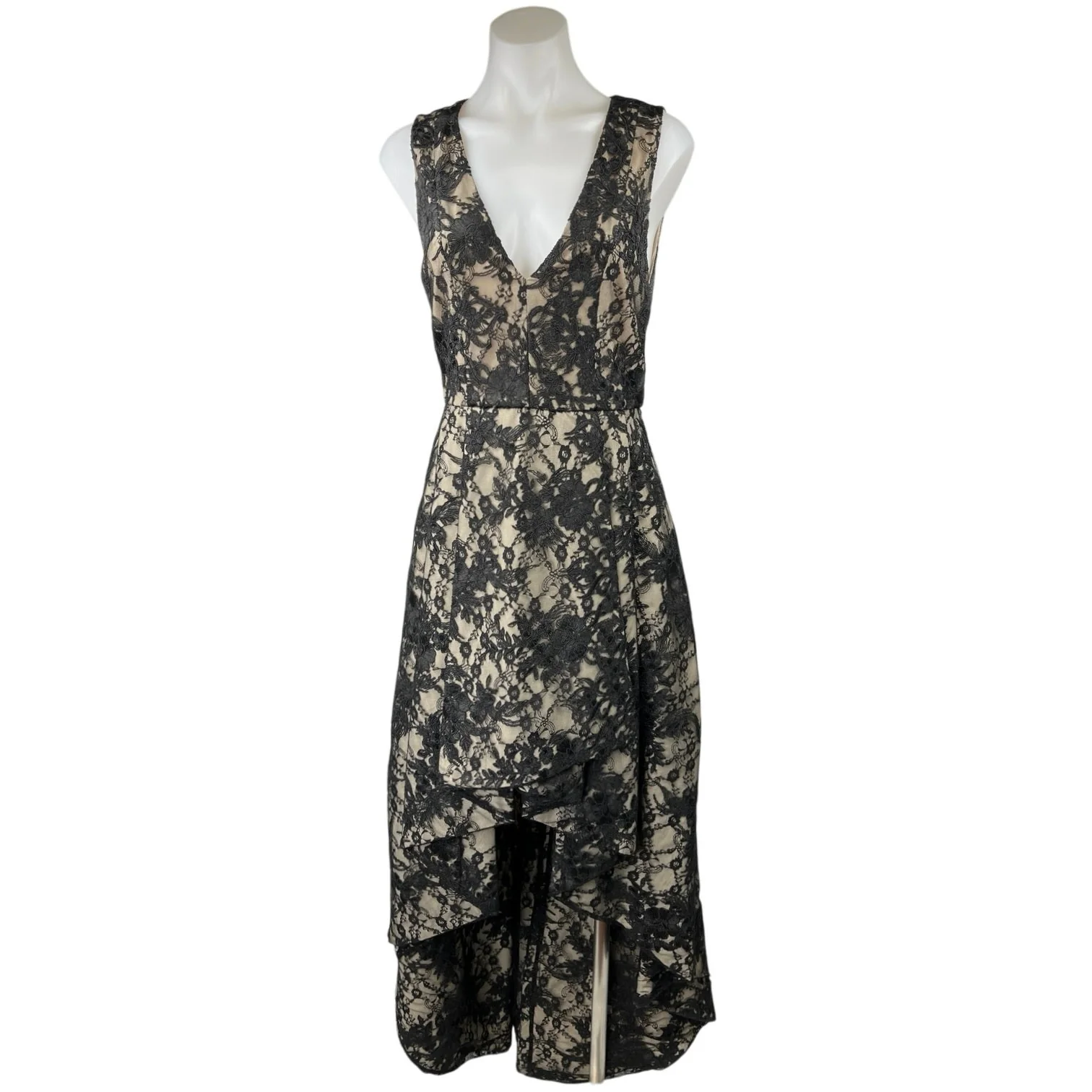 Alice + Olivia Aveena Black Floral Lace Sleeveless High Low Evening Formal Dress