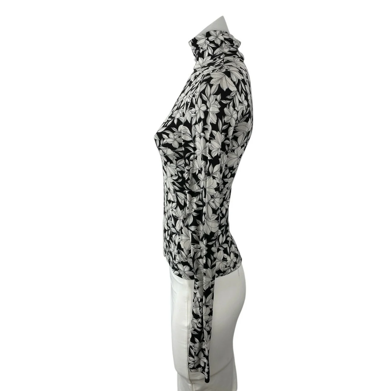 Alice + Olivia Delaina Floral Turtle Neck Long Sleeve Fitted Shirt Blouse Top XS - Image 2