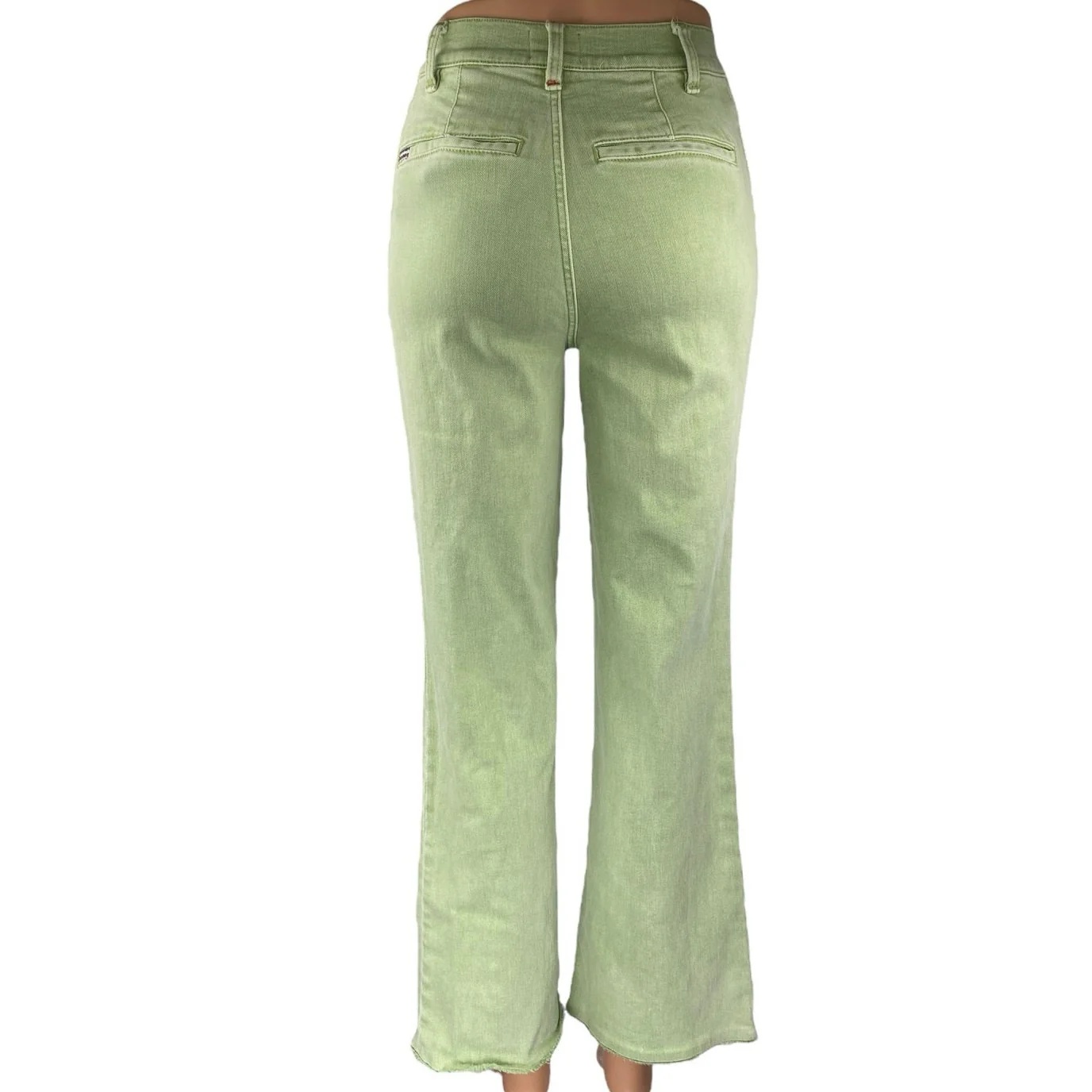 Alice + Olivia Green High Waist Frayed Raw hem Bootcut Flared Denim Jeans Sz 24 - Image 3