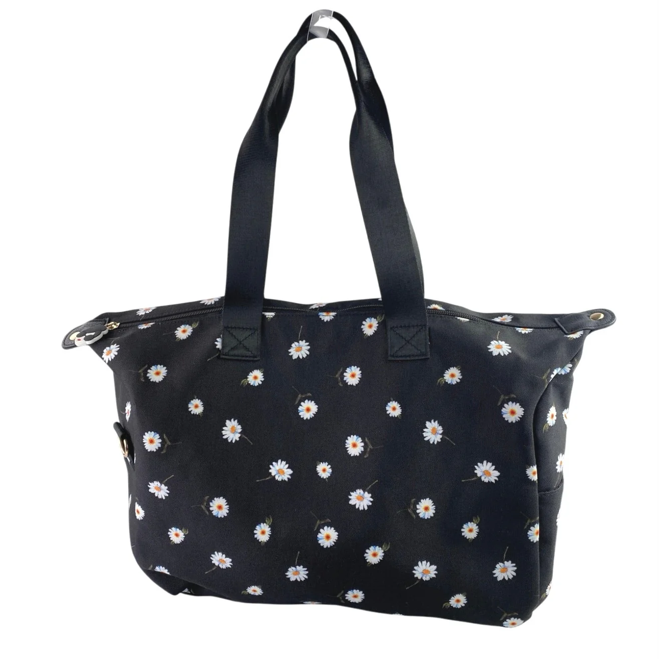 Alice + Olivia Women's Black Daisy Print Floral Canvas Zipper Travel Duffel Bag - Image 3