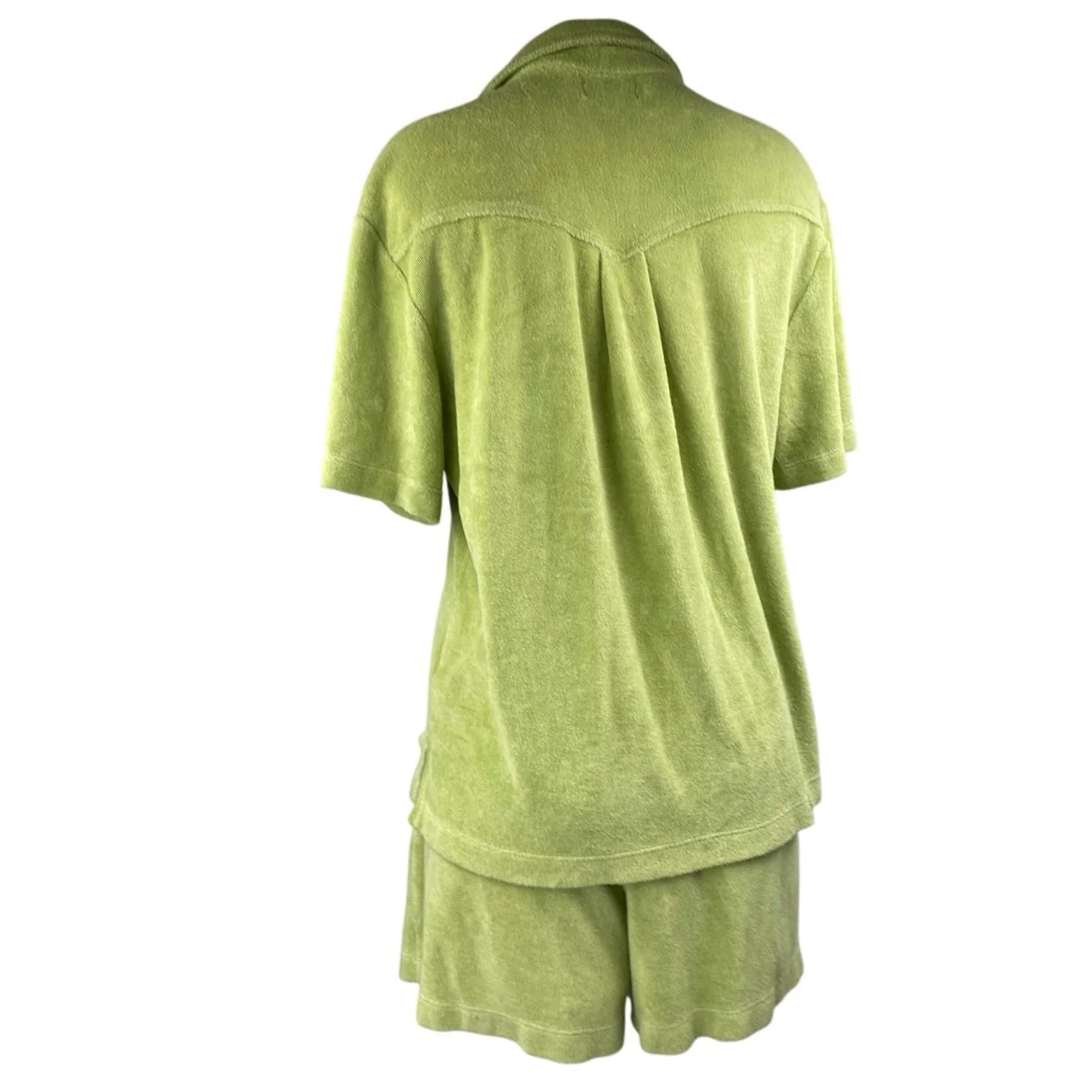 Alice Pearl Weekend Green Terry Button Down Shirt Top & Mini Shorts 2Pc Set S - Image 2