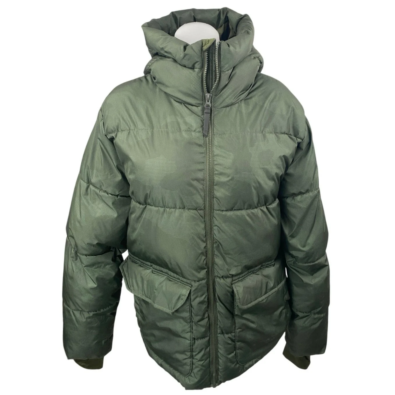 All in Motion Women's Olive Green Full Zip Hoodie Hooded Puffer Coat Jacket Sz M