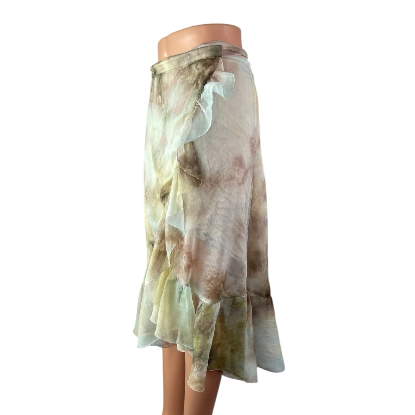 Allison Womens Multicolor Tie Dye Chiffon Asymmetric Ruffles Midi Wrap Skirt S/P - Image 2