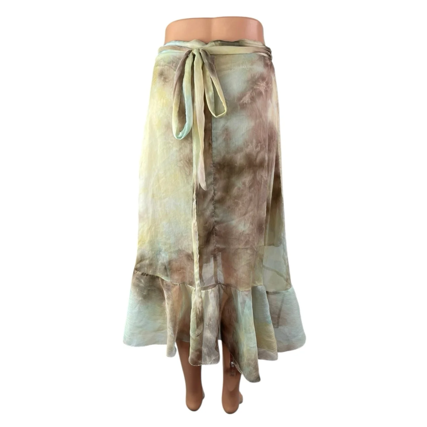 Allison Womens Multicolor Tie Dye Chiffon Asymmetric Ruffles Midi Wrap Skirt S/P - Image 3