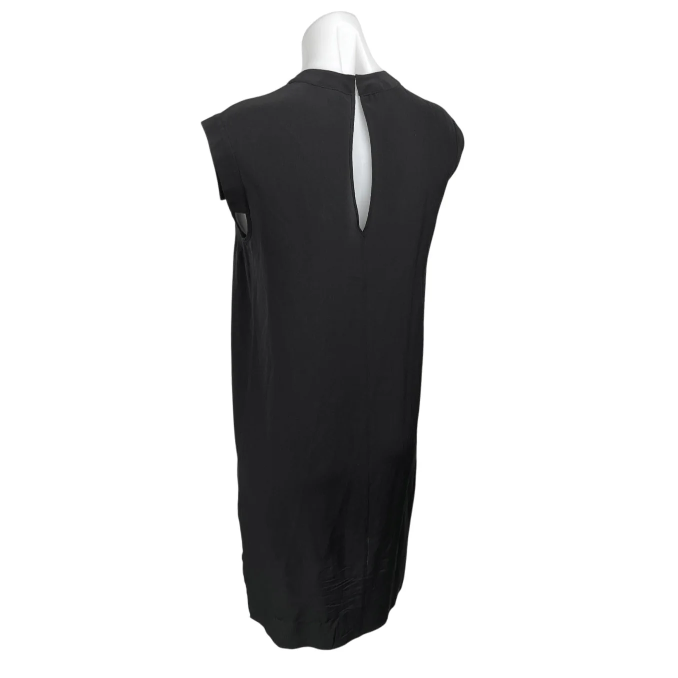 AllSaints Black 100% Silk Short Cap Sleeve Mock Neck Mini Shift Dress Size 4 - Image 2