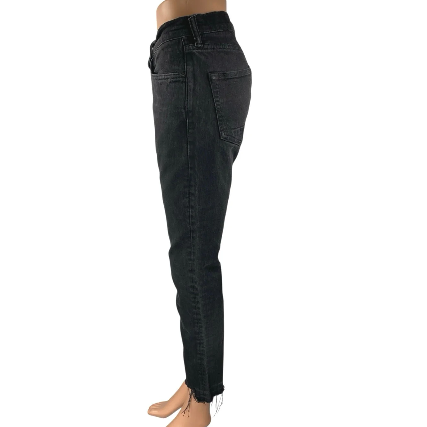Allsaints Black High Waist Skinny Step Fray Crop Cigarette Denim Jeans Pants 30 - Image 2