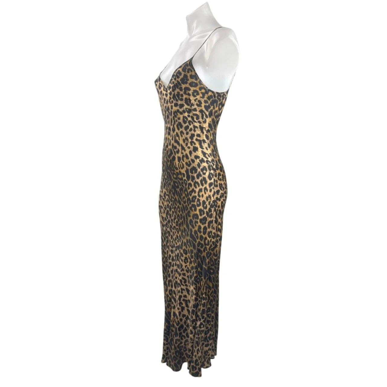 AllSaints Hera Leopard Print Brown Sleeveless V Neck Midi Cami Tank Slip Dress S - Image 2
