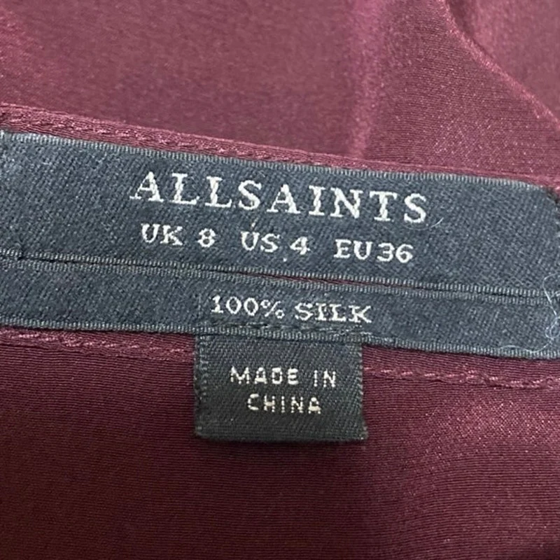 AllSaints Red 100% Silk Long Sleeve Ruffle Button Tie Waist Mini A Line Dress 4 - Image 3