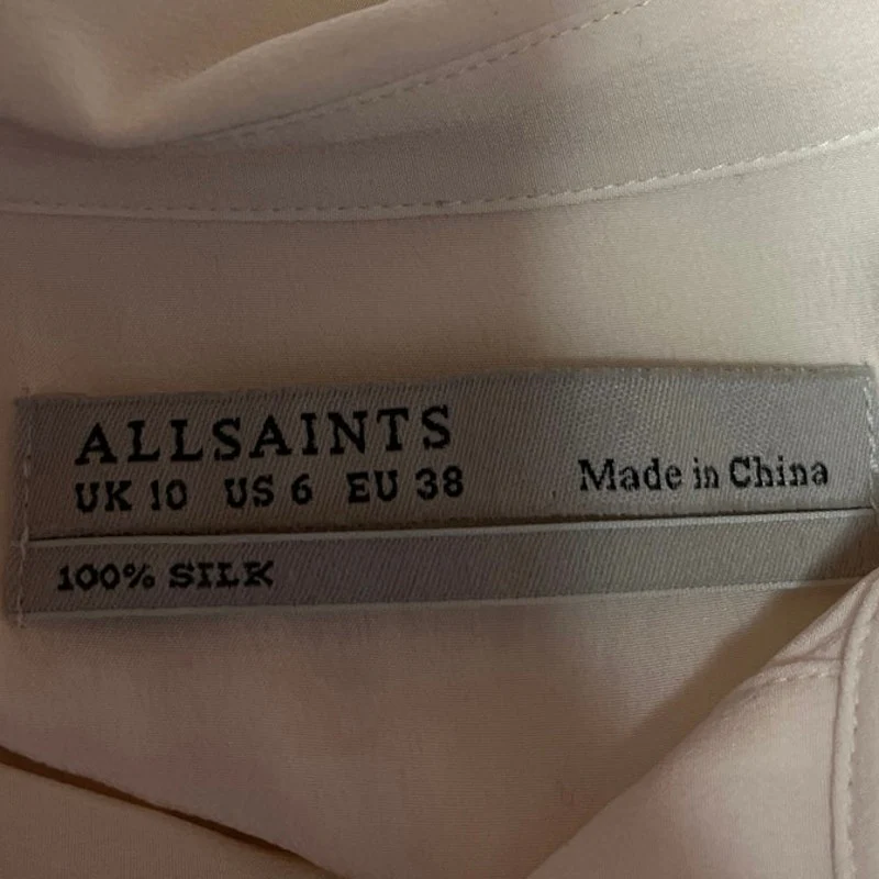 AllSaints White 100% Silk Button Down Collar Long Sleeve Shirt Blouse Top Size 6 - Image 4