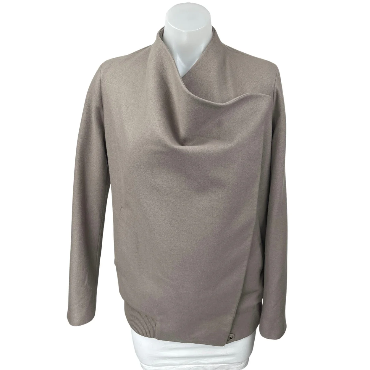 Allsaints Women's Tan Wool Draped Long Sleeve Snap Button Basic Coat Jacket Sz 2