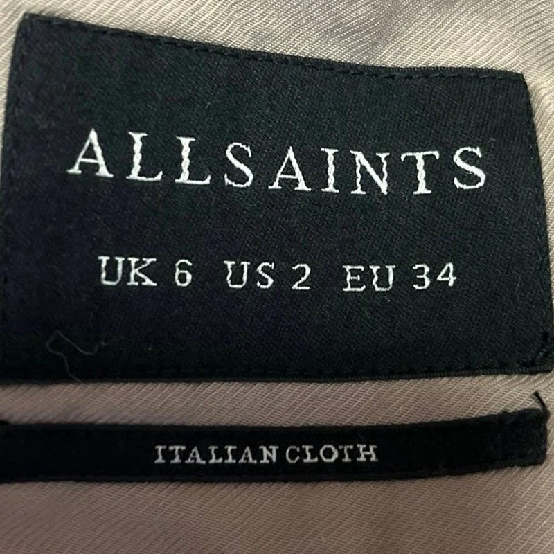 Allsaints Women's Tan Wool Draped Long Sleeve Snap Button Basic Coat Jacket Sz 2 - Image 4