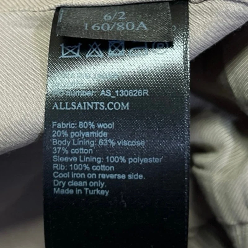 Allsaints Women's Tan Wool Draped Long Sleeve Snap Button Basic Coat Jacket Sz 2 - Image 5
