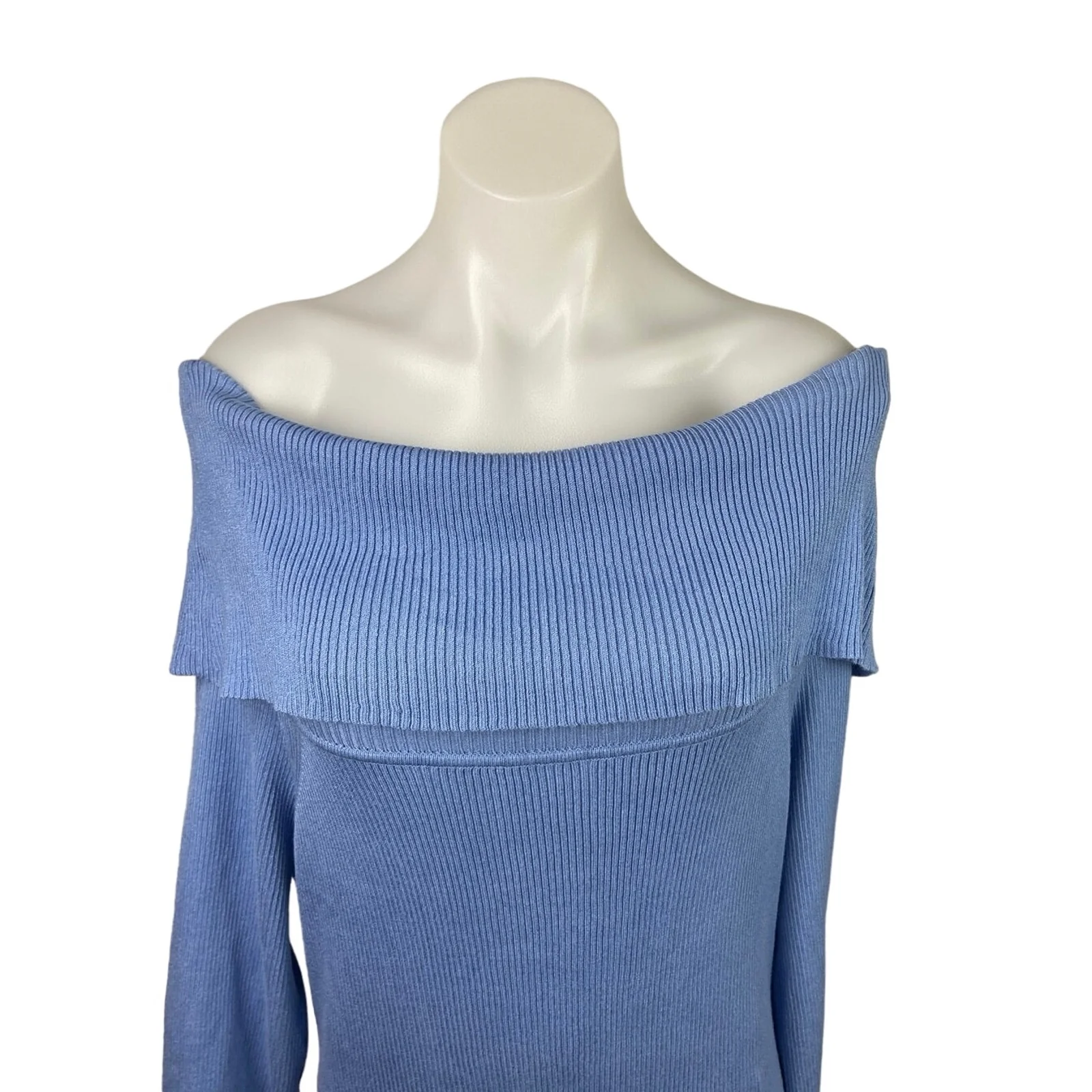 Almost Famous Blue Rib Knit Off Shoulder Long Sleeve Bodycon Sweater Dress Sz 3X - Image 3