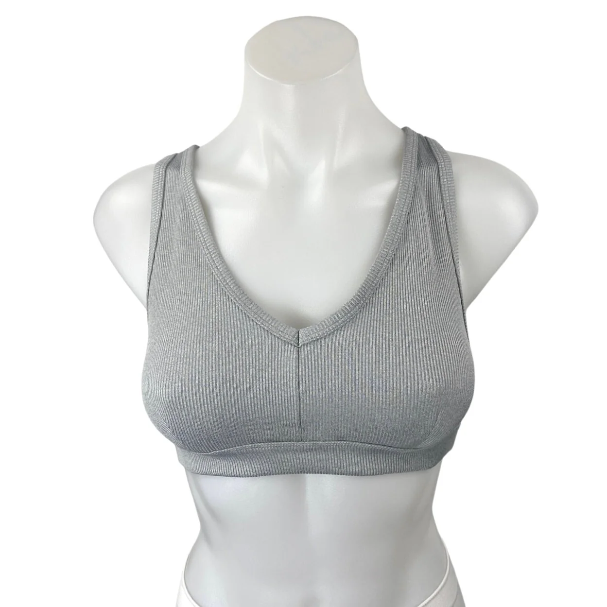 Alo Yoga Gray Rib Knit Sleeveless Cami Camisole Sports Bra Crop Tank Top Size S