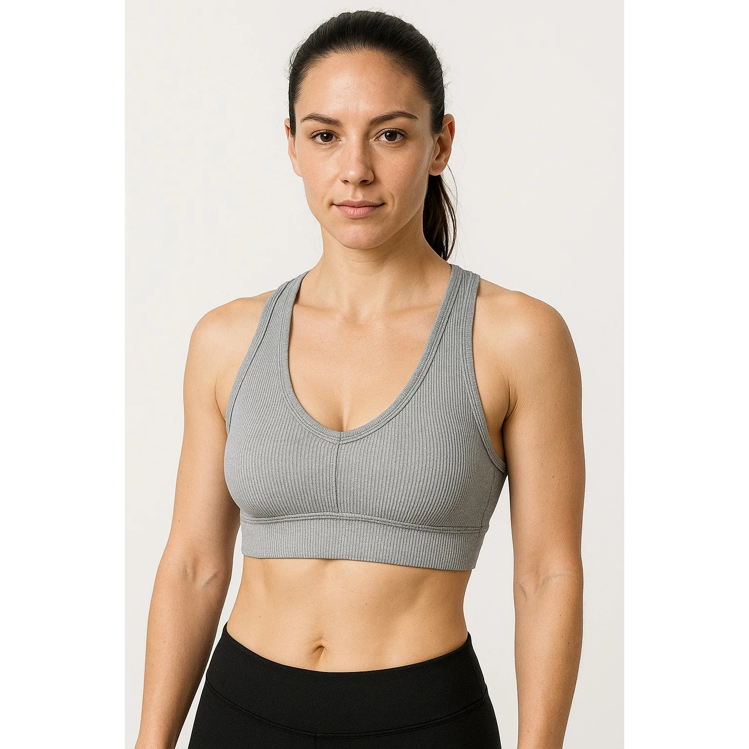 Alo Yoga Gray Rib Knit Sleeveless Cami Camisole Sports Bra Crop Tank Top Size S - Image 5