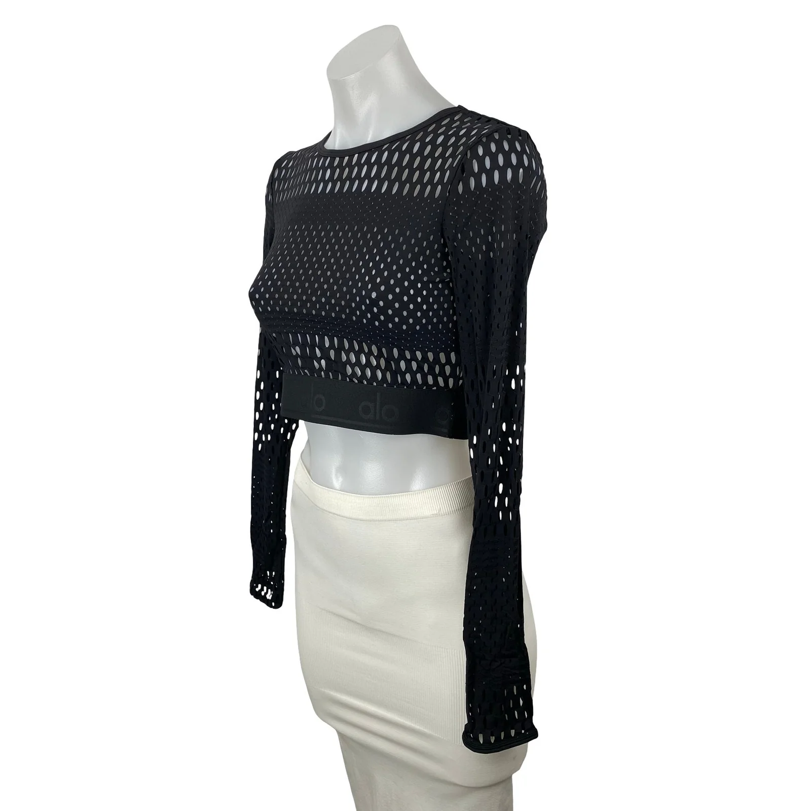 Alo Yoga Haute Women's Mesh Long Sleeve Athletic Activewear Summer Crop Top Sz S - Image 3